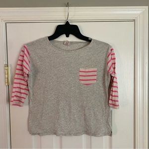 Crewcuts 3/4 Sleeve Pocket Shirt Gray Pink White Striped Sleeves Girls Size 10